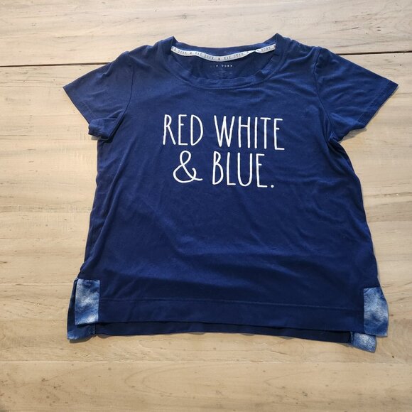 Rae Dunn T-Shirt Blue‎ "RED, WHITE & BLUE" Graphic Women Sz S USA Patriotic 4th - Picture 2 of 7